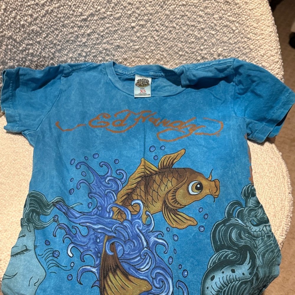 Ed Hardy Aqua Fish Graphic Tee